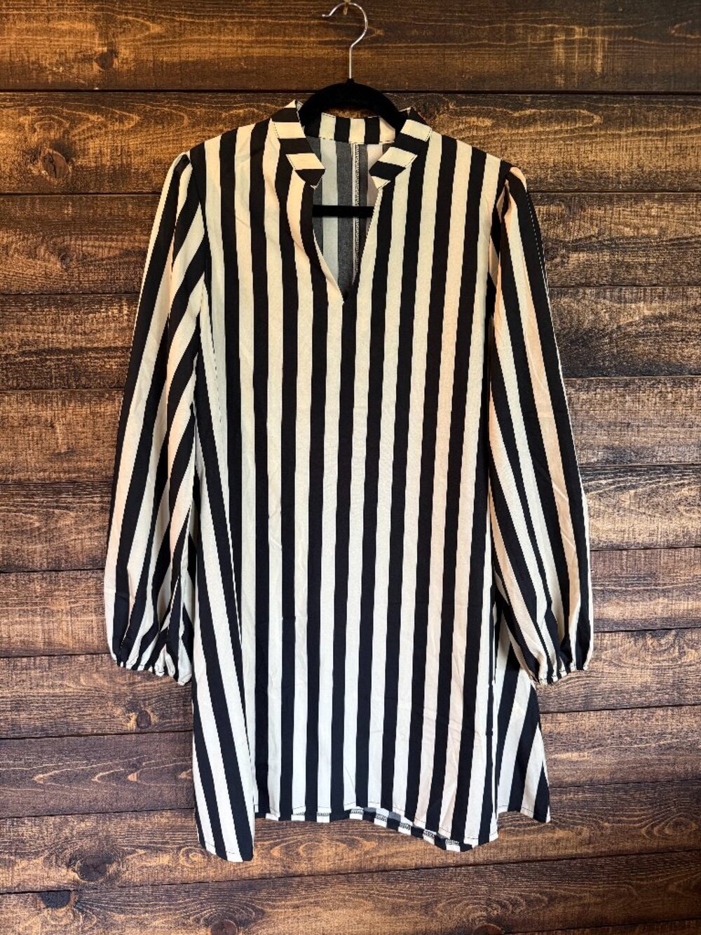Striped Notched Neck Tunic Dress